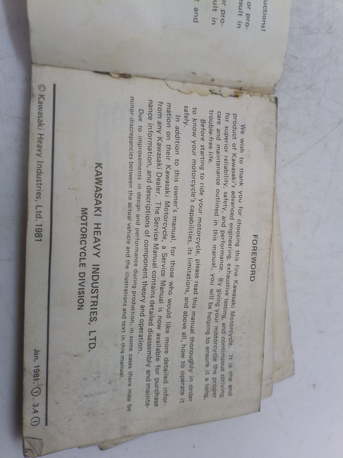 Kawasaki Z 1100 B1 81 libretto uso e manutenzione inglese 99922111901